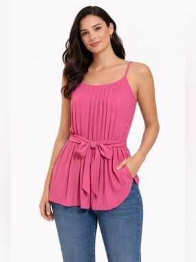 Vine & Love Pleated Tie-Waist Cami - Hot Pink